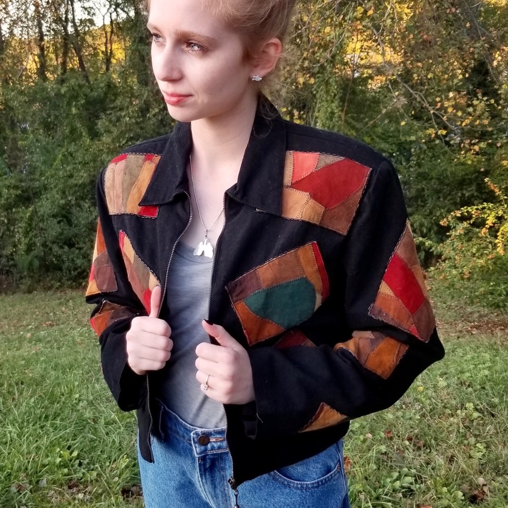 Vintage Suede Patchwork Modi Bomber Jacket - image 1